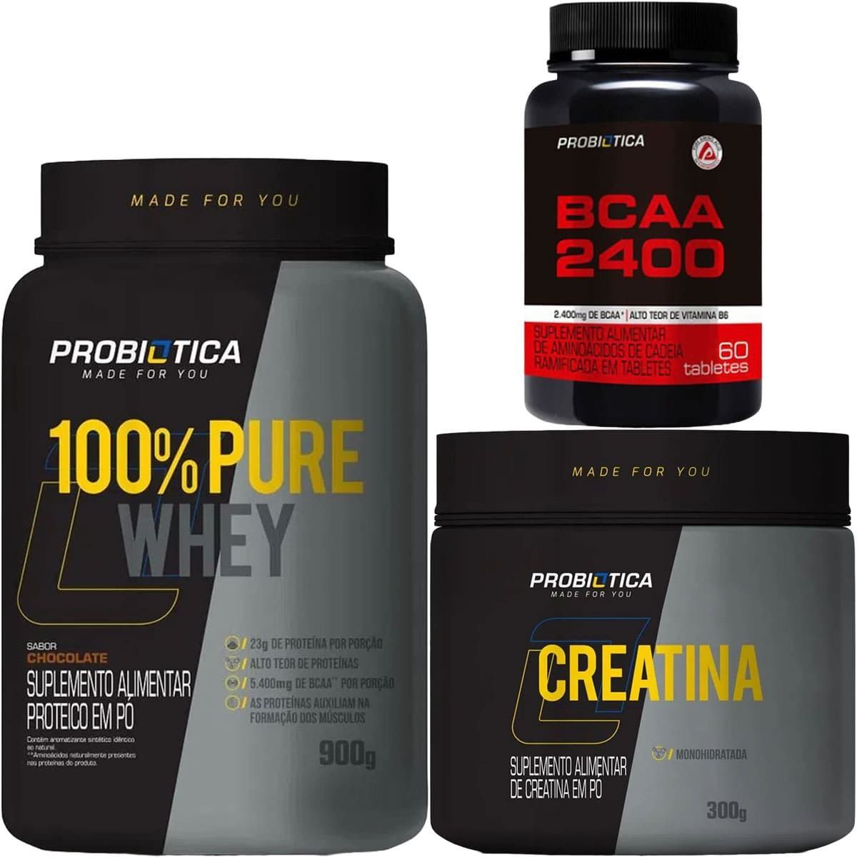 100% Pure Whey - 900g Chocolate + Creatina 300g + BCAA 60 Tabletes - Probi�tica