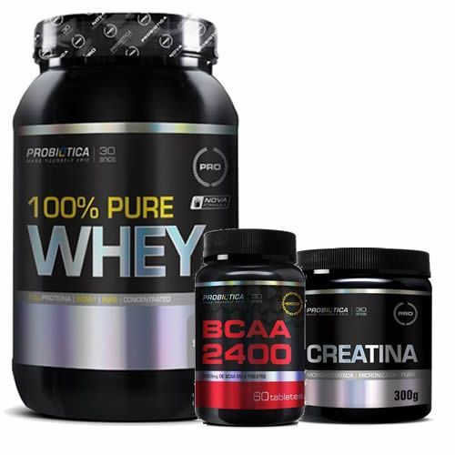 100% Pure Whey - 900g Natural + Creatina 300g + BCAA 60 Tabletes - Probi�tica