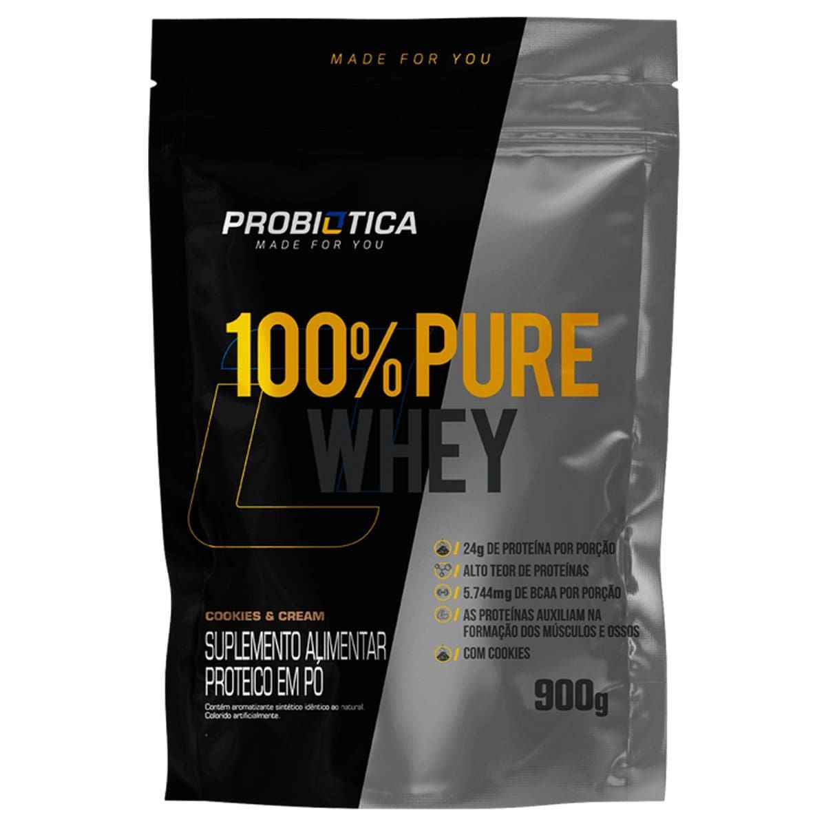 100% Pure Whey - 900g Refil Cookies And Cream - Probi�tica