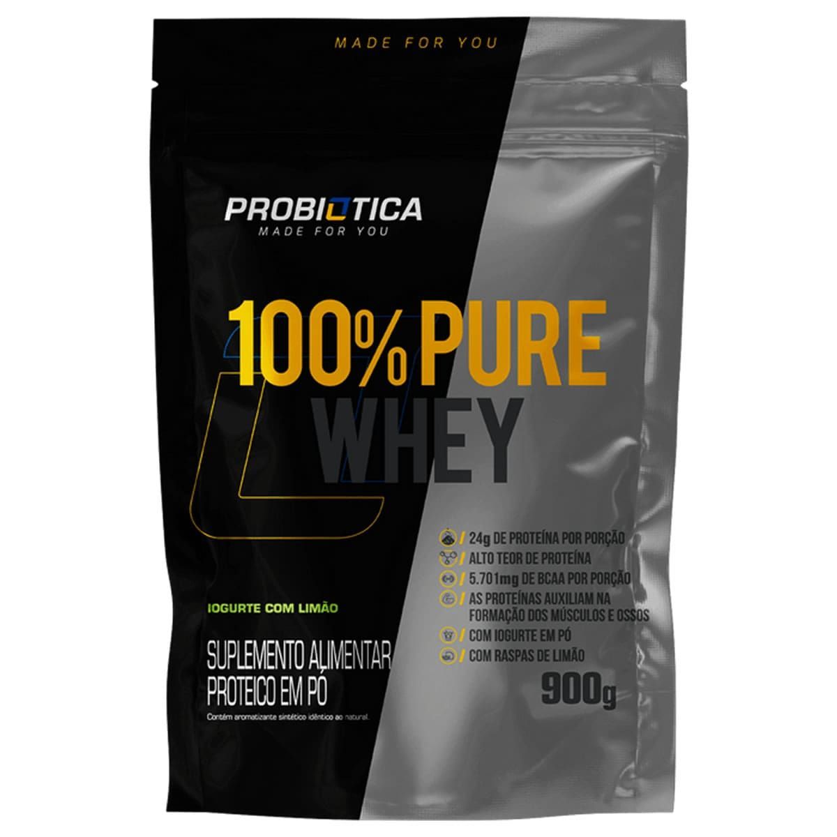 100% Pure Whey - 900g Refil Iogurte Com Lim�o - Probi�tica*** Data Venc. 17/12/2024