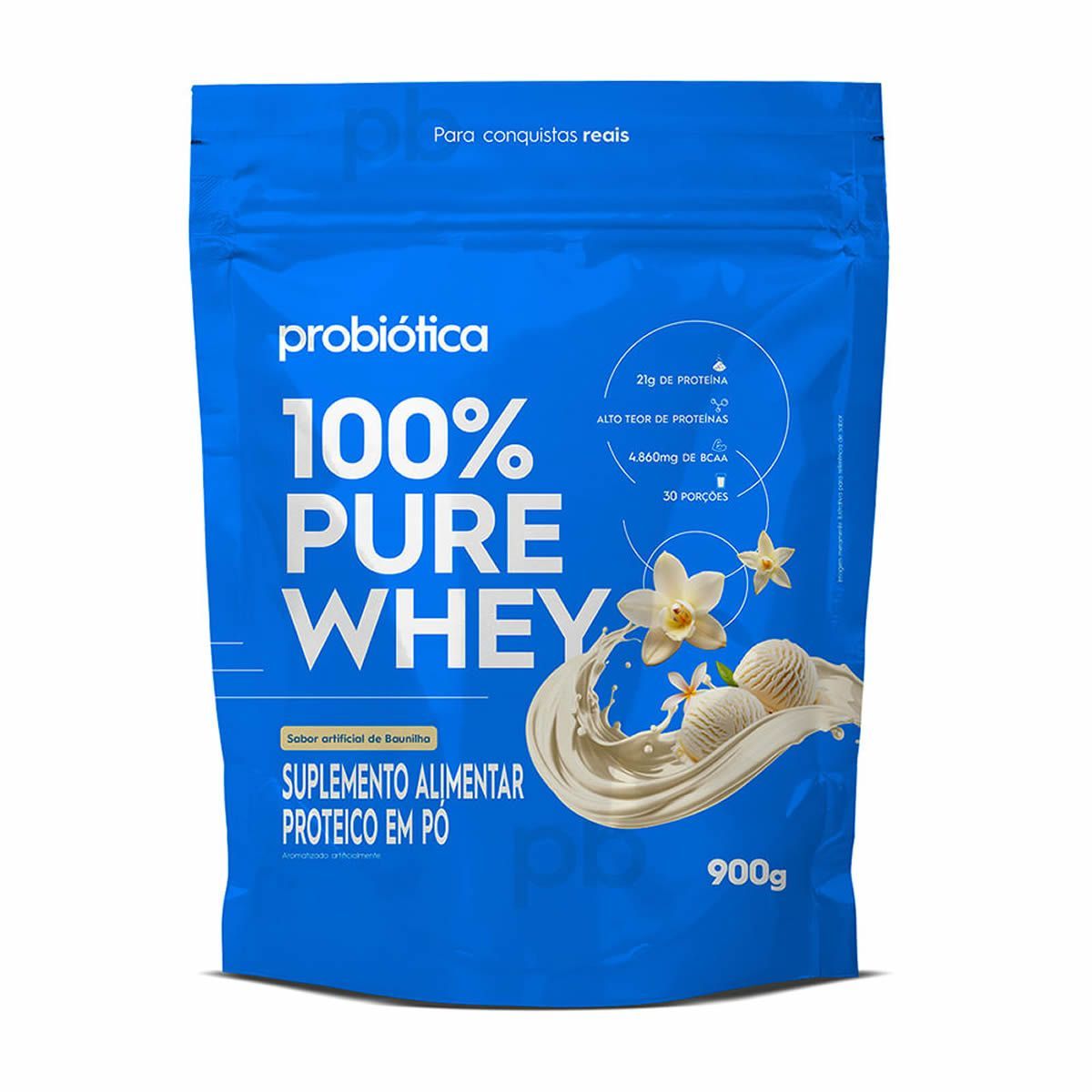 100% Pure Whey Nova F�rmula - 900g Refil Baunilha - Probi�tica