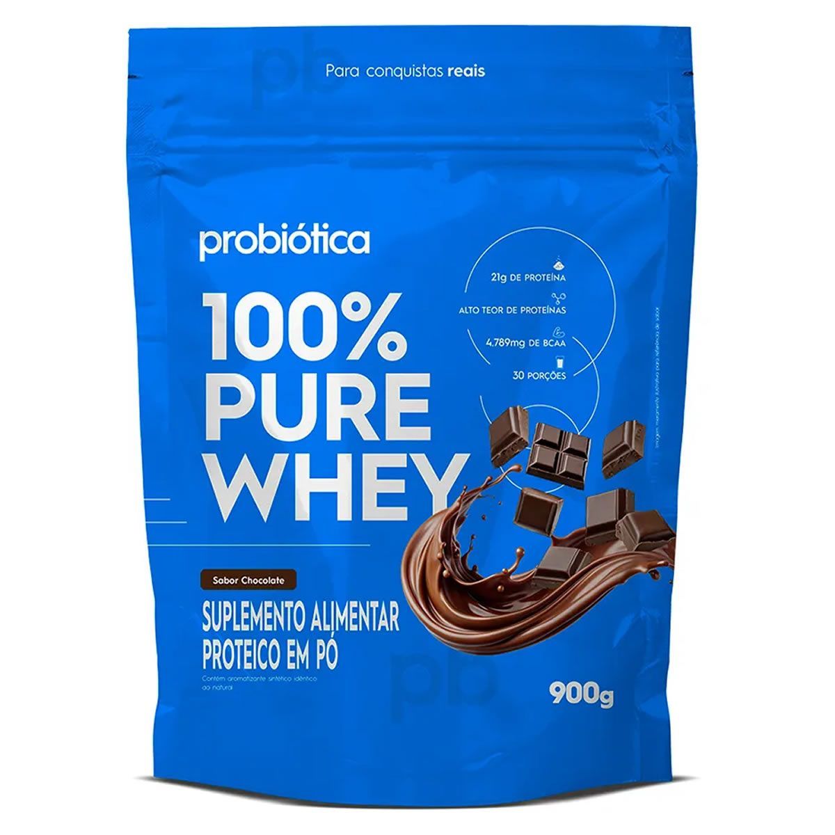100% Pure Whey Nova F�rmula - 900g Refil Chocolate - Probi�tica