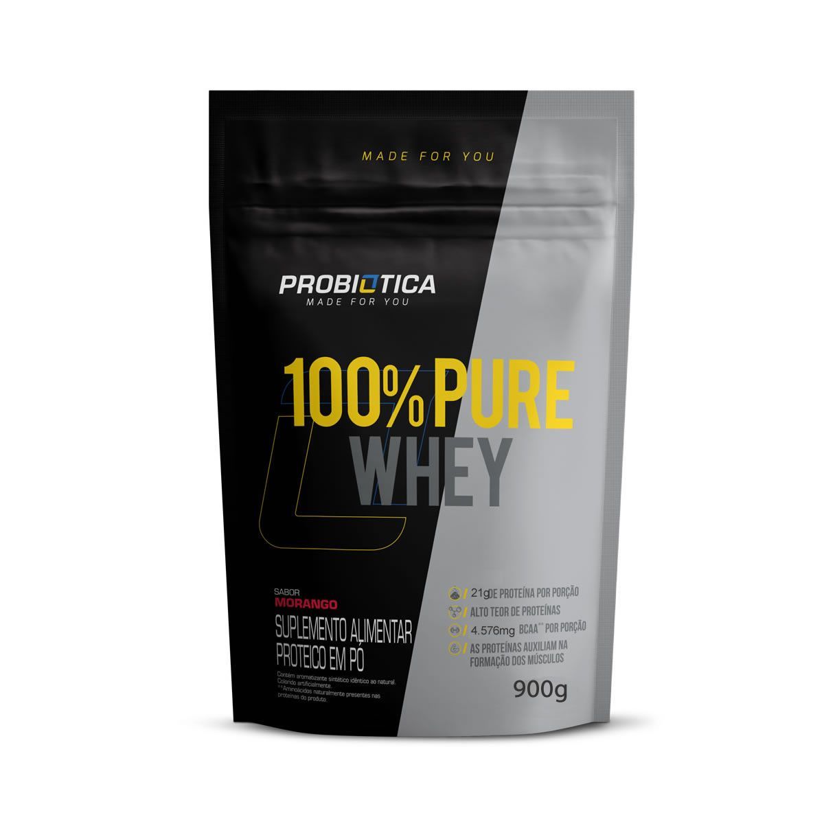100% Pure Whey Nova F�rmula - 900g Refil Morango - Probi�tica*** Data Venc. 29/10/2024