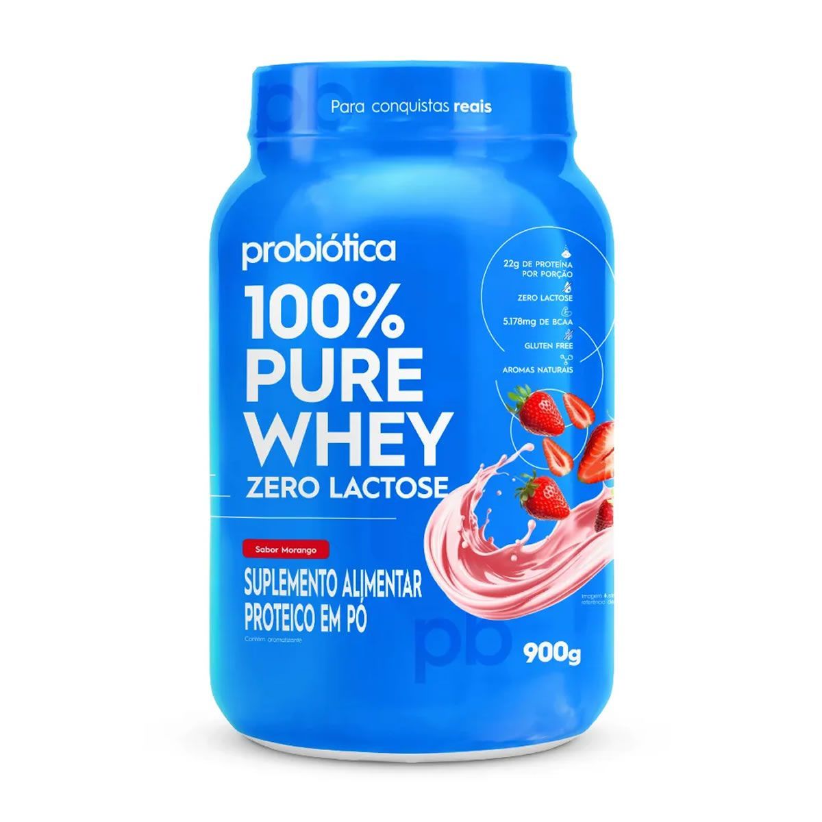 100% Pure Whey Zero Lactose - Morango 900g - Probi�tica
