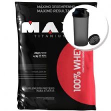 100% Whey - 2000g Sabor Vitamina de Frutas + Coqueteleira 600ml Preta - Max Titanium