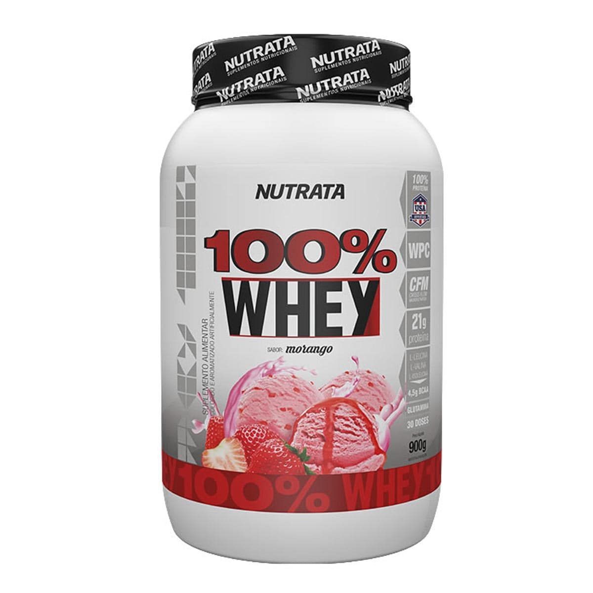 100% Whey - 900g Morango - Nutrata*** Data Venc. 30/10/2021