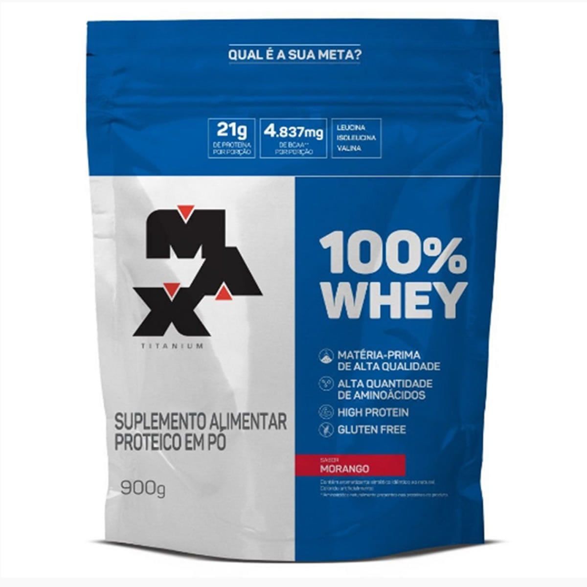 100% Whey - 900g Refil Morango - Max Titanium