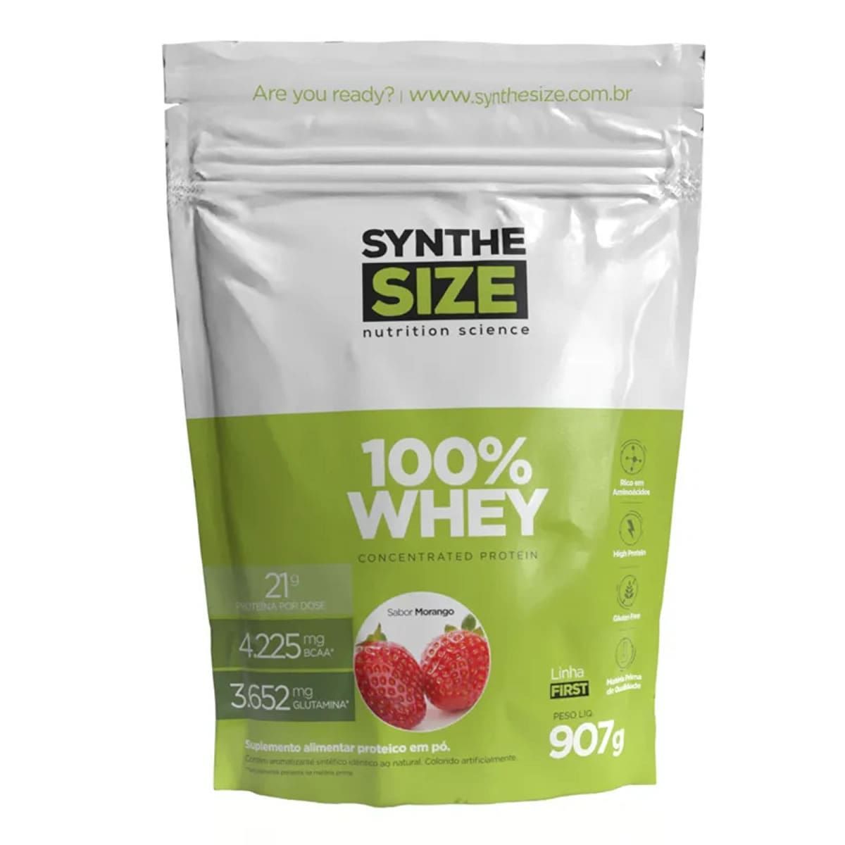 100% Whey - 907g Morango - Synthesize