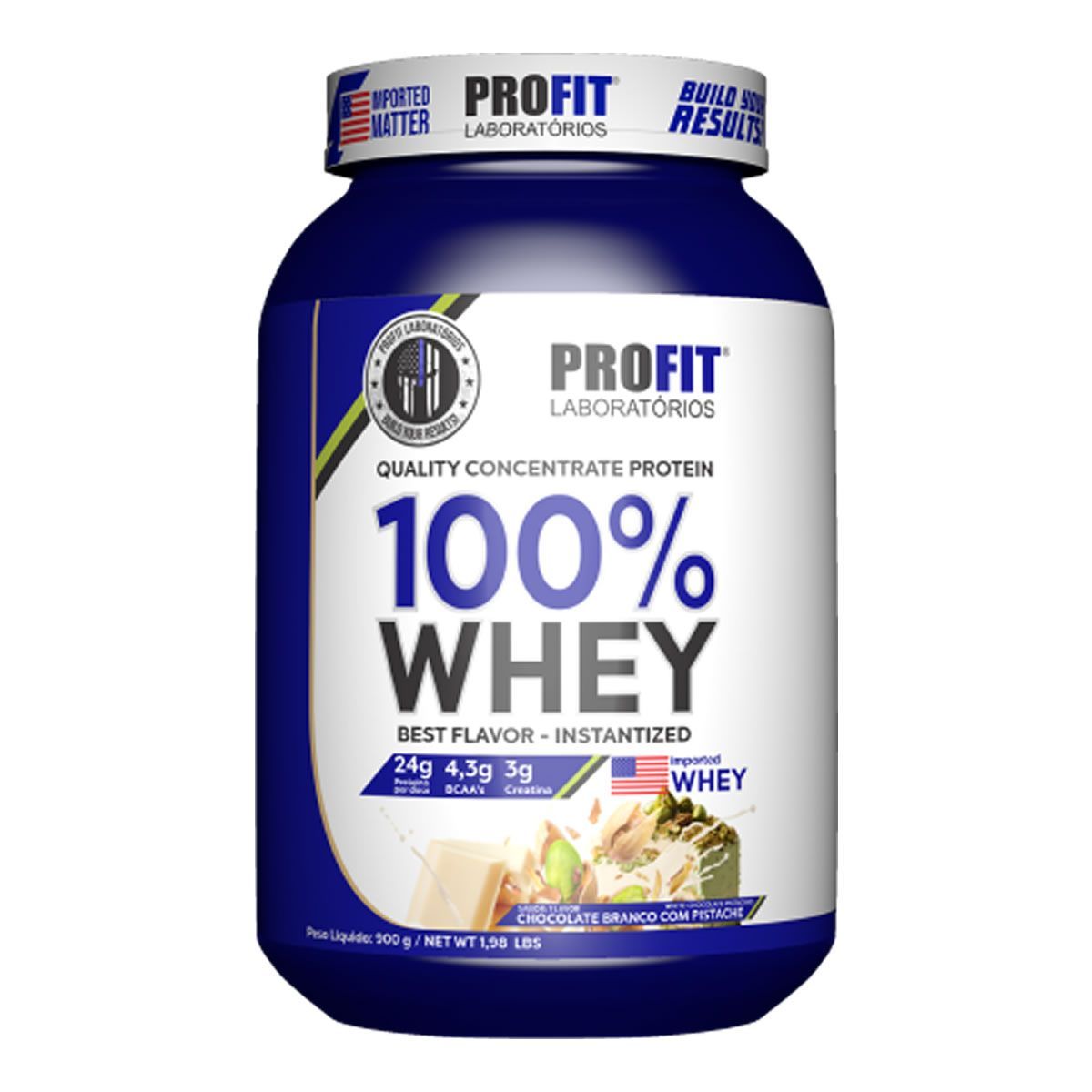 100% Whey Concentrate - 900g Chocolate Branco com Pistache - Profit