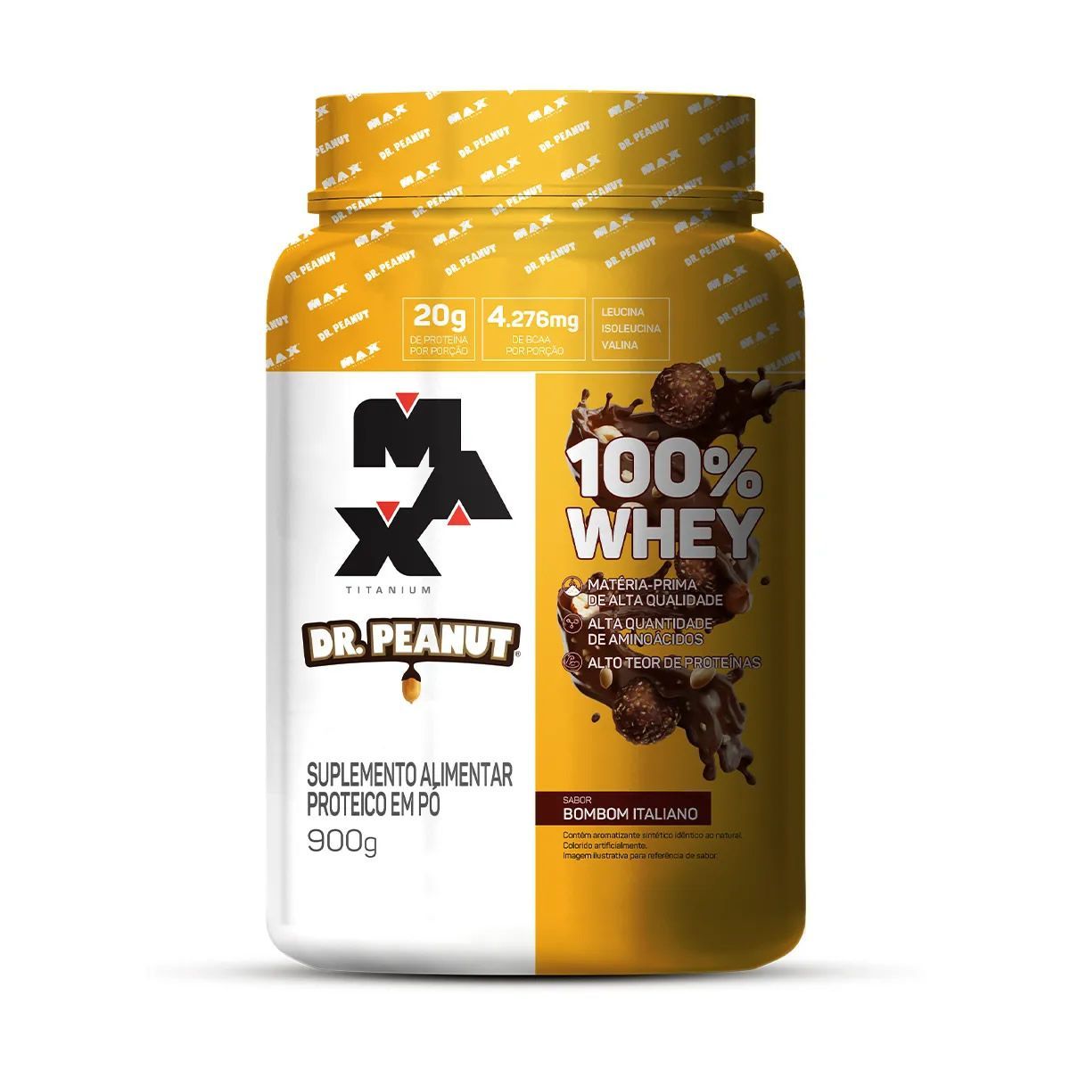 100% Whey Dr. Peanut - 900g Bombom Italiano - Max Titanium