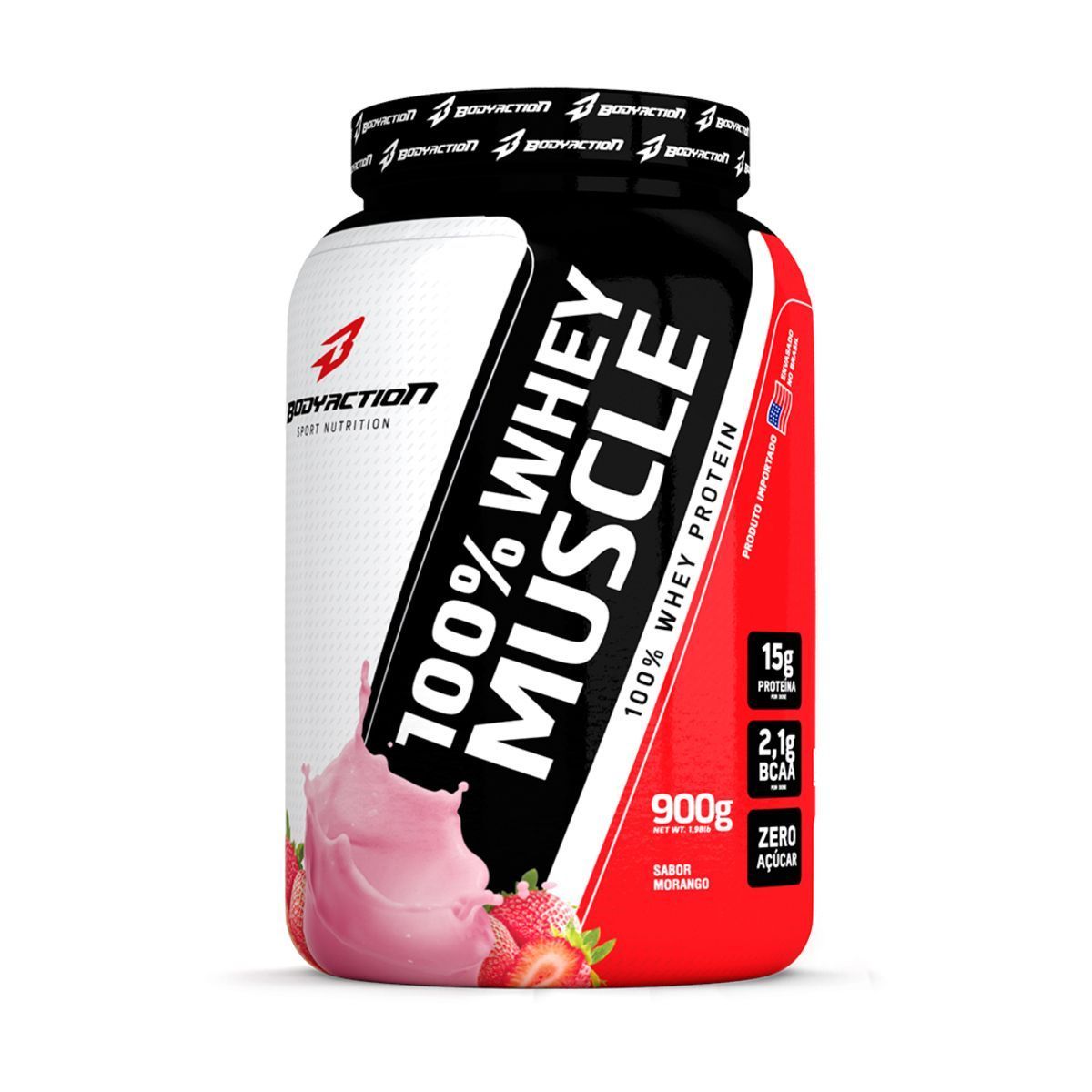 100% Whey Muscle - 900g Morango - BodyAction