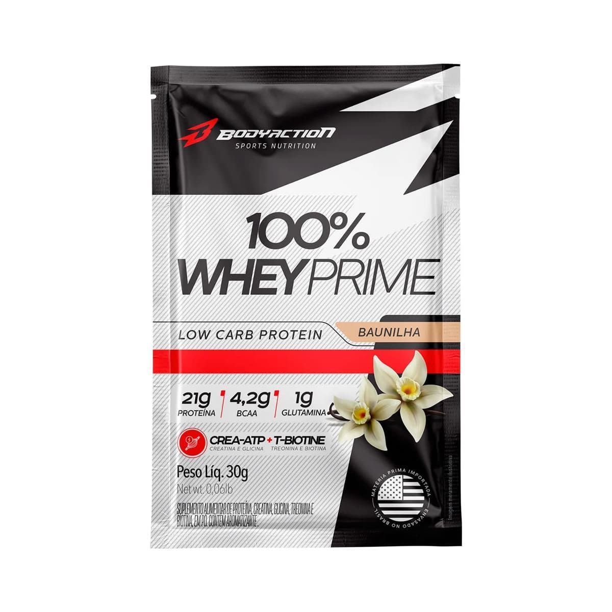 100% Whey Prime - 1 Sach� 30g Baunilha - BodyAction*** Data Venc. 30/09/2025