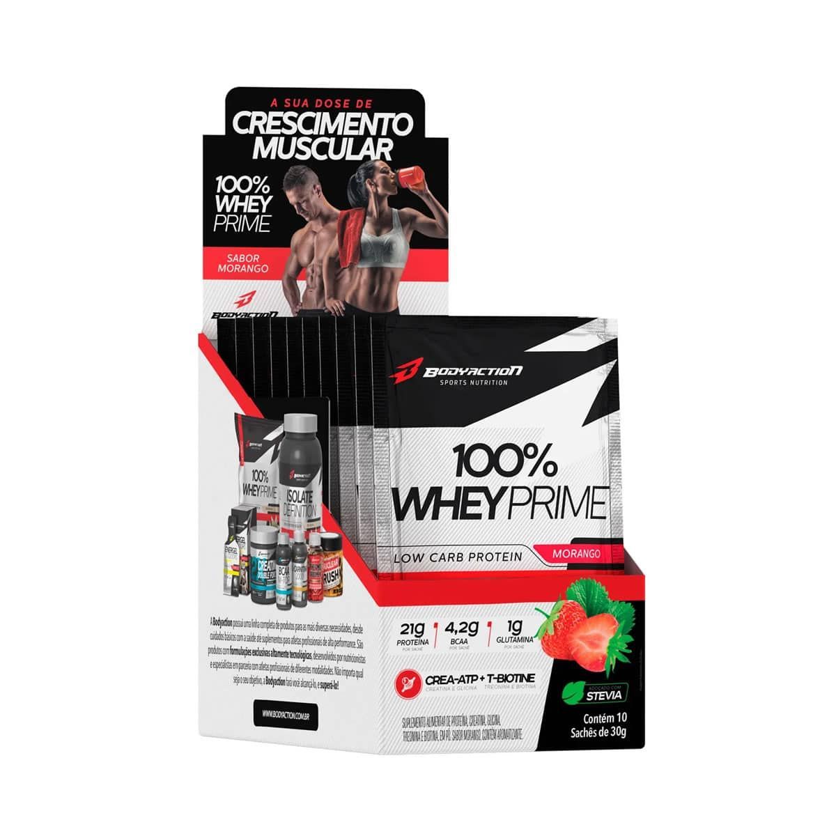 100% Whey Prime - 10 Sach�s 30g Morango - BodyAction