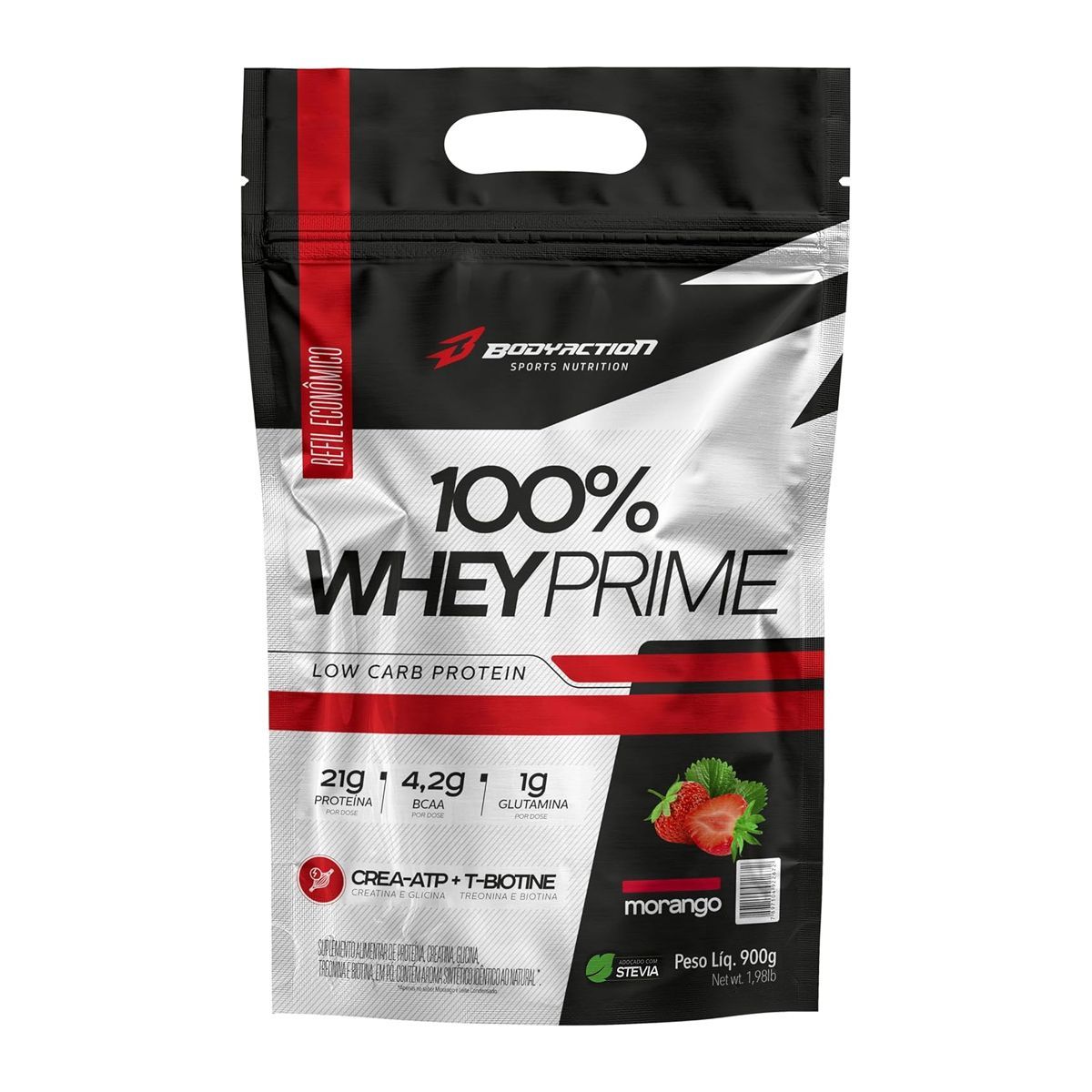 100% Whey Prime - 900g Refil Morango - BodyAction