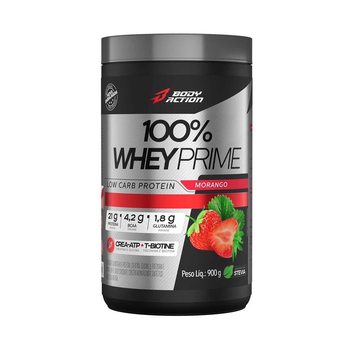 100% Whey Prime Concentrado - 900g Morango - BodyAction