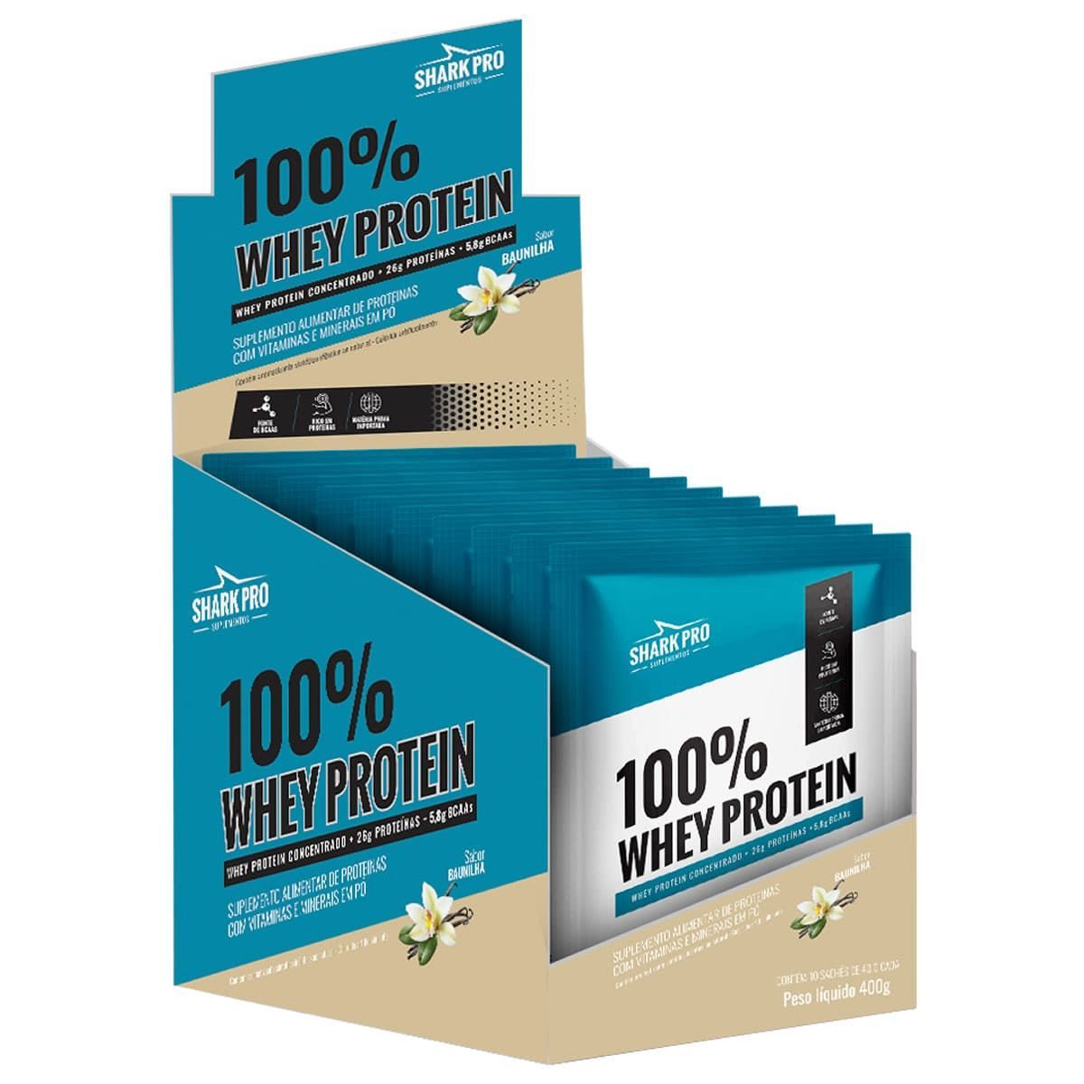 100% Whey Protein - 10 Sach�s 40g Baunilha - Shark Pro