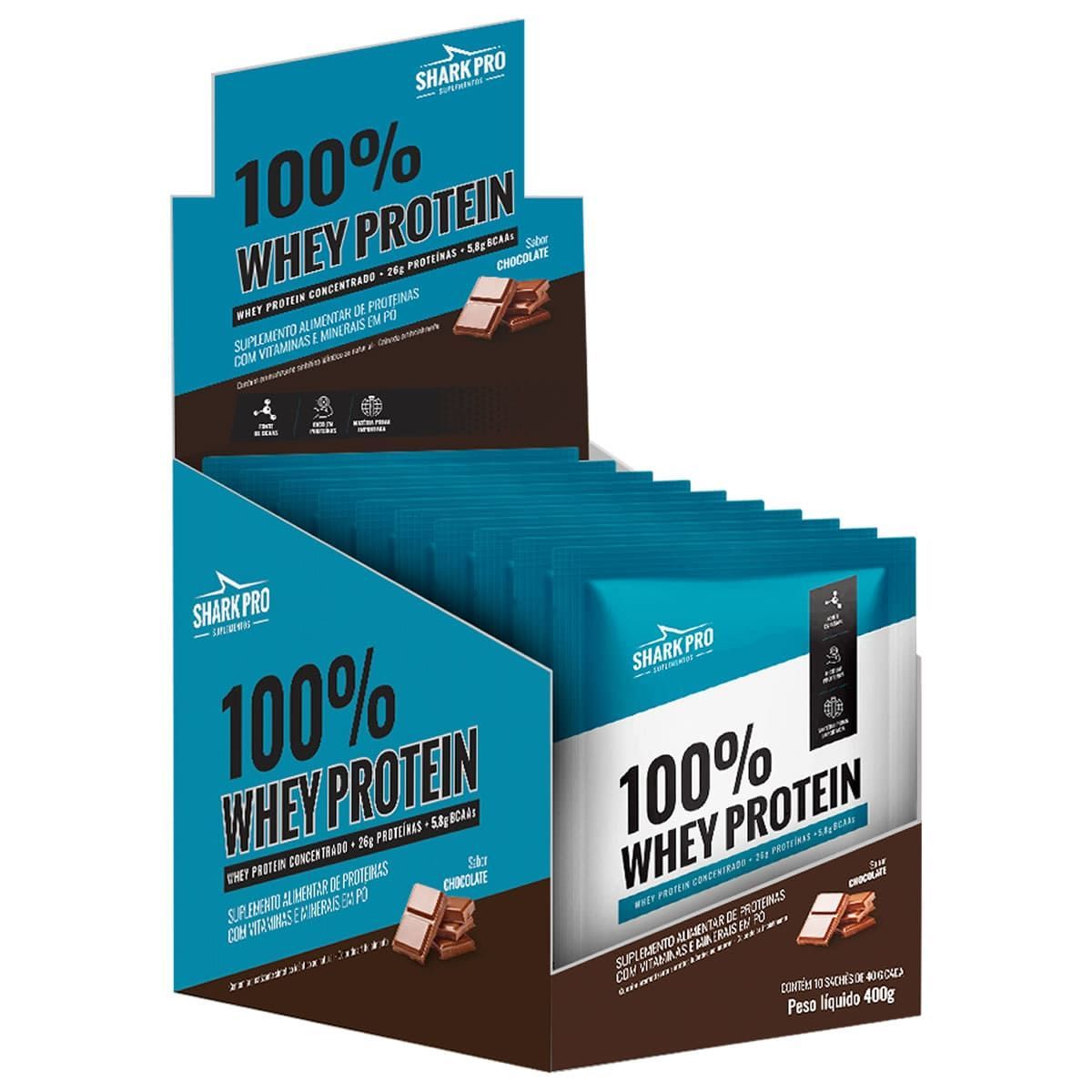 100% Whey Protein - 10 Sach�s 40g Chocolate - Shark Pro