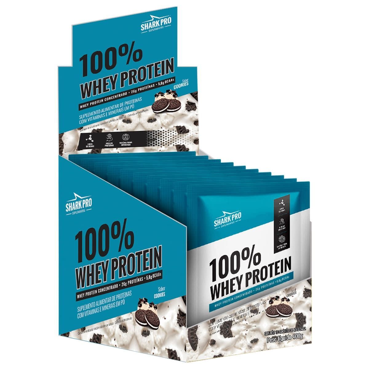 100% Whey Protein - 10 Sach�s 40g Cookies - Shark Pro