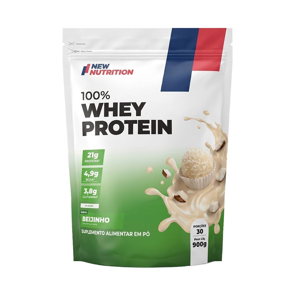100% Whey Protein - 900g Refil Beijinho - NewNutrition
