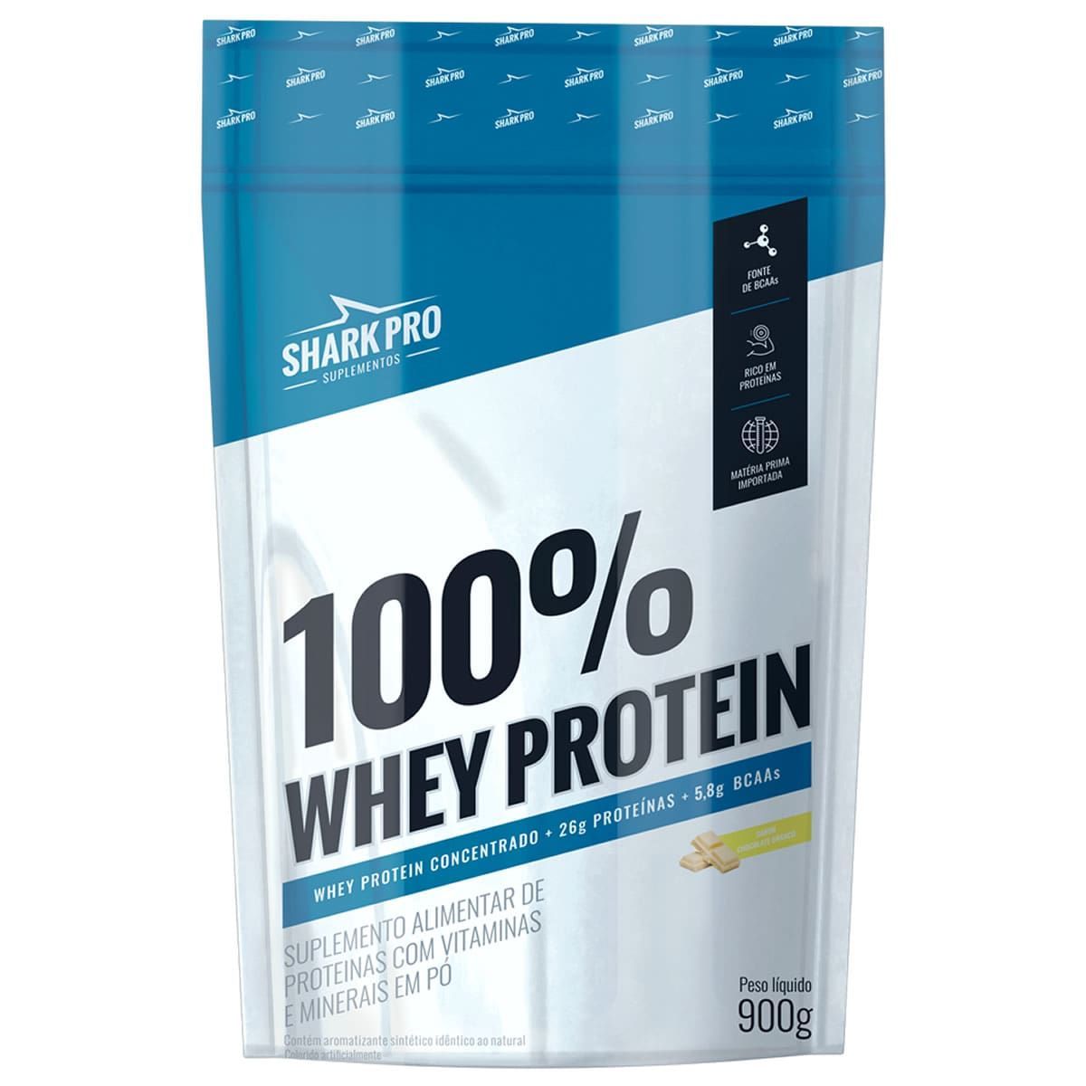100% Whey Protein - 900g Refil Chocolate Branco - Shark Pro