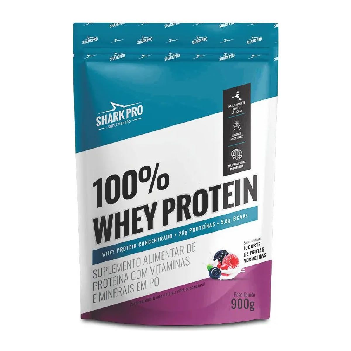 100% Whey Protein - 900g Refil Iogurte de Frutas Vermelhas - Shark Pro