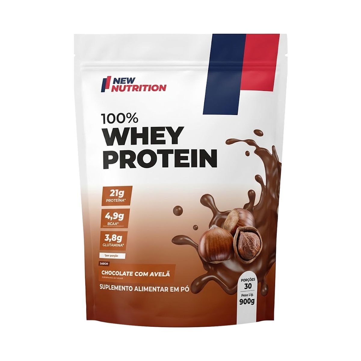 100% Whey Protein - 900g Refil Sabor Chocolate com Avel� - NewNutrition