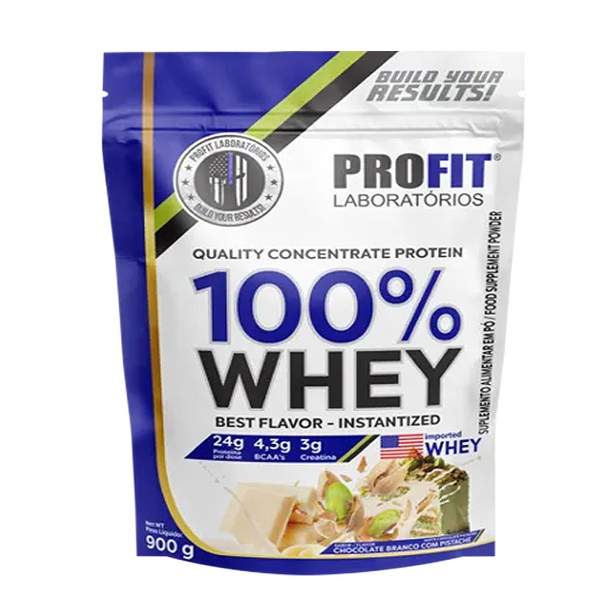 100% Whey Quality Concentrate Protein - 900g Refil Chocolate Branco Com Pistache - Profit