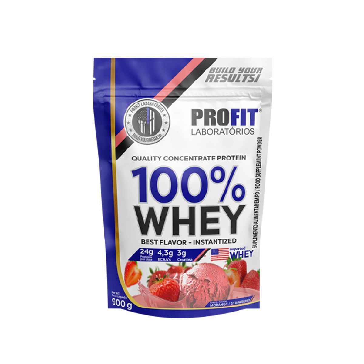 100% Whey Quality Concentrate Protein - 900g Refil Morango - Profit