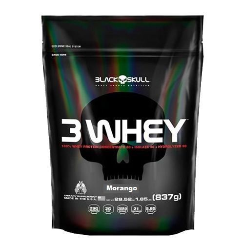 3 Whey Protein - 837g Refil Morango - Black Skull