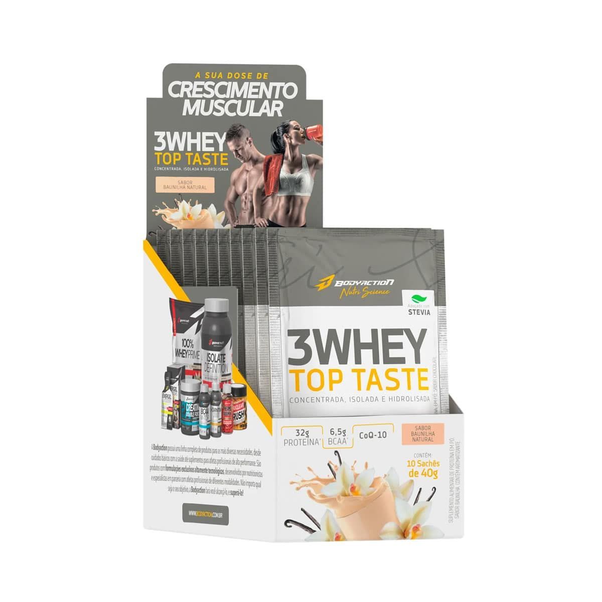 3 Whey Top Taste - 10 Sach�s 40g Baunilha - BodyAction*** Data Venc. 30/08/2024