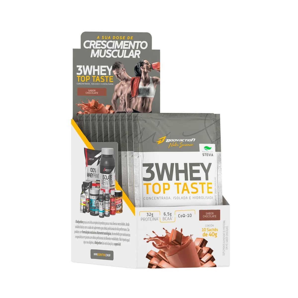 3 Whey Top Taste - 10 Sach�s 40g Chocolate - BodyAction