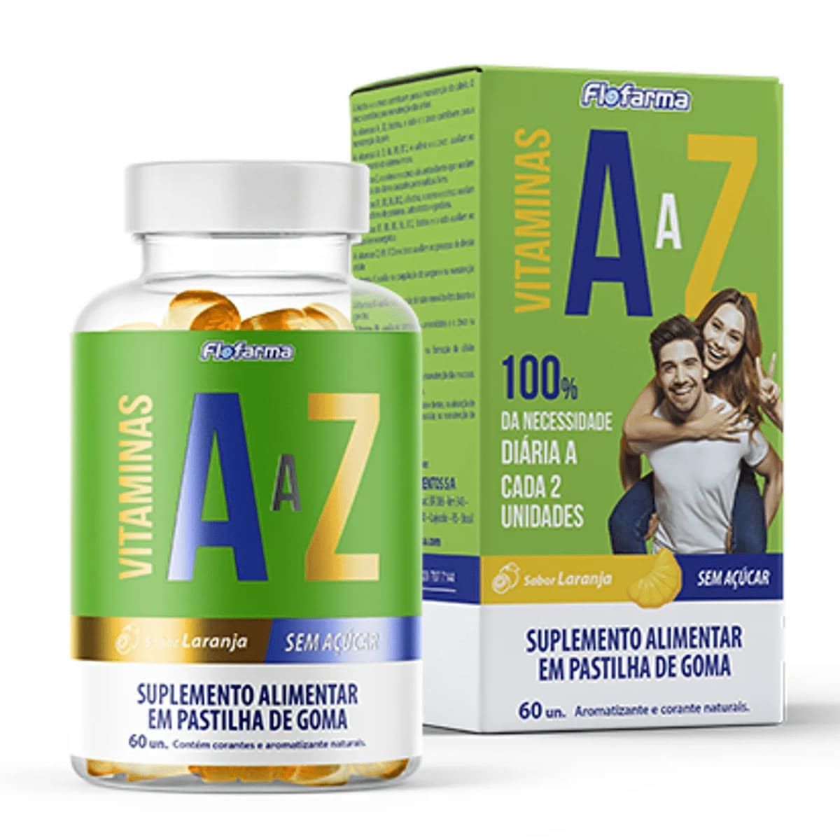 A a Z Adulto - 60 Gomas Laranja - Flofarma*** Data Venc. 30/4/23