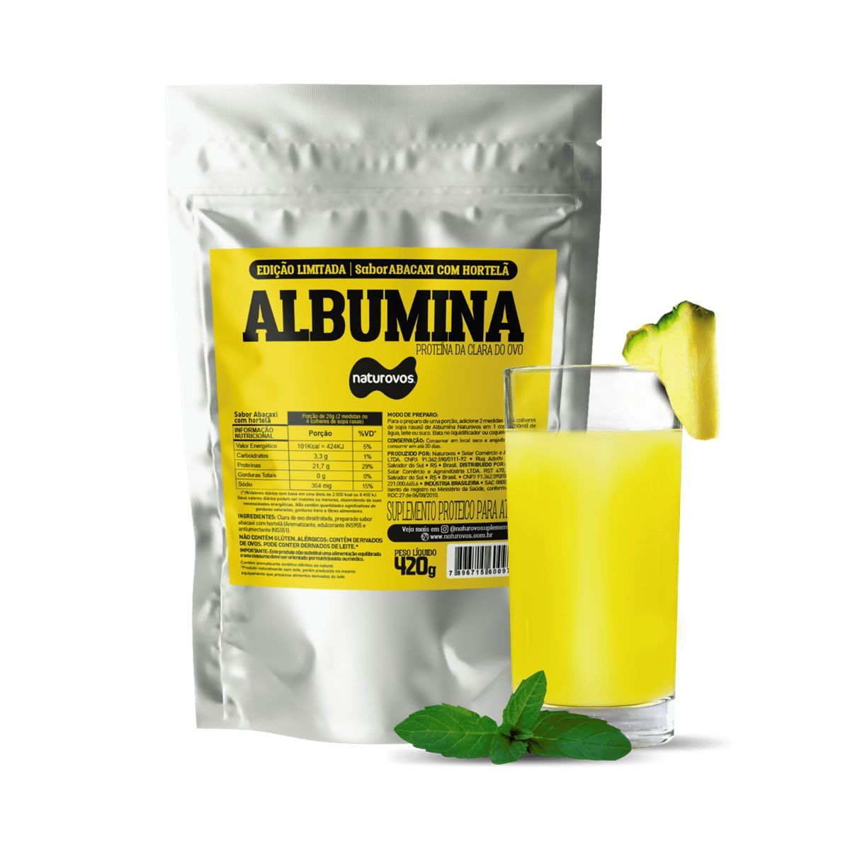 Albumina - 420g Refil Abacaxi Com Hortel� - Naturovos
