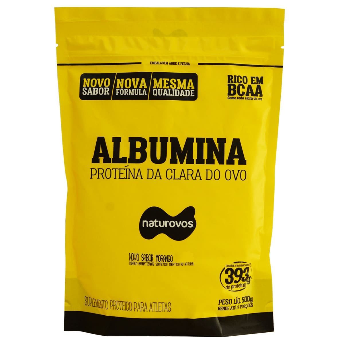 Albumina - 500g Refil Morango - Naturovos*** AVARIA NA EMBALAGEM *** Data Venc. 30/03/2023