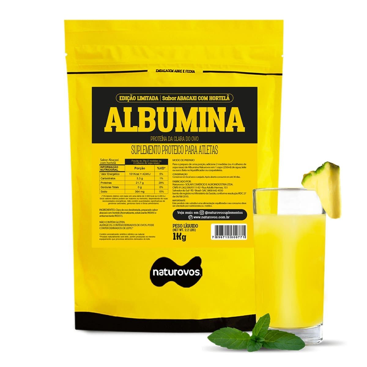 Albumina Refil - 1000g Abacaxi Com Hortel� - Naturovos