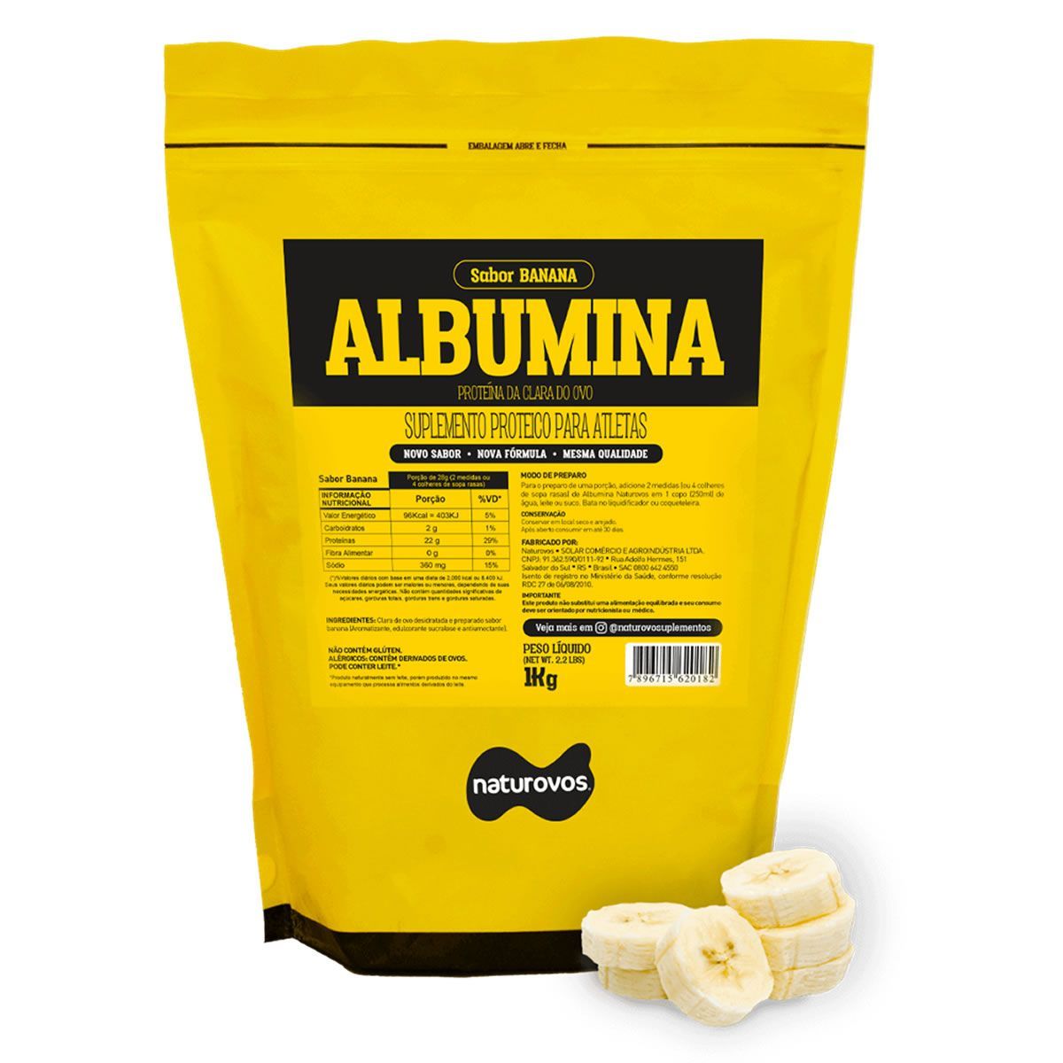Albumina Refil - 1000g Banana - Naturovos*** AVARIA NA EMBALAGEM Data Venc. 30/10/23