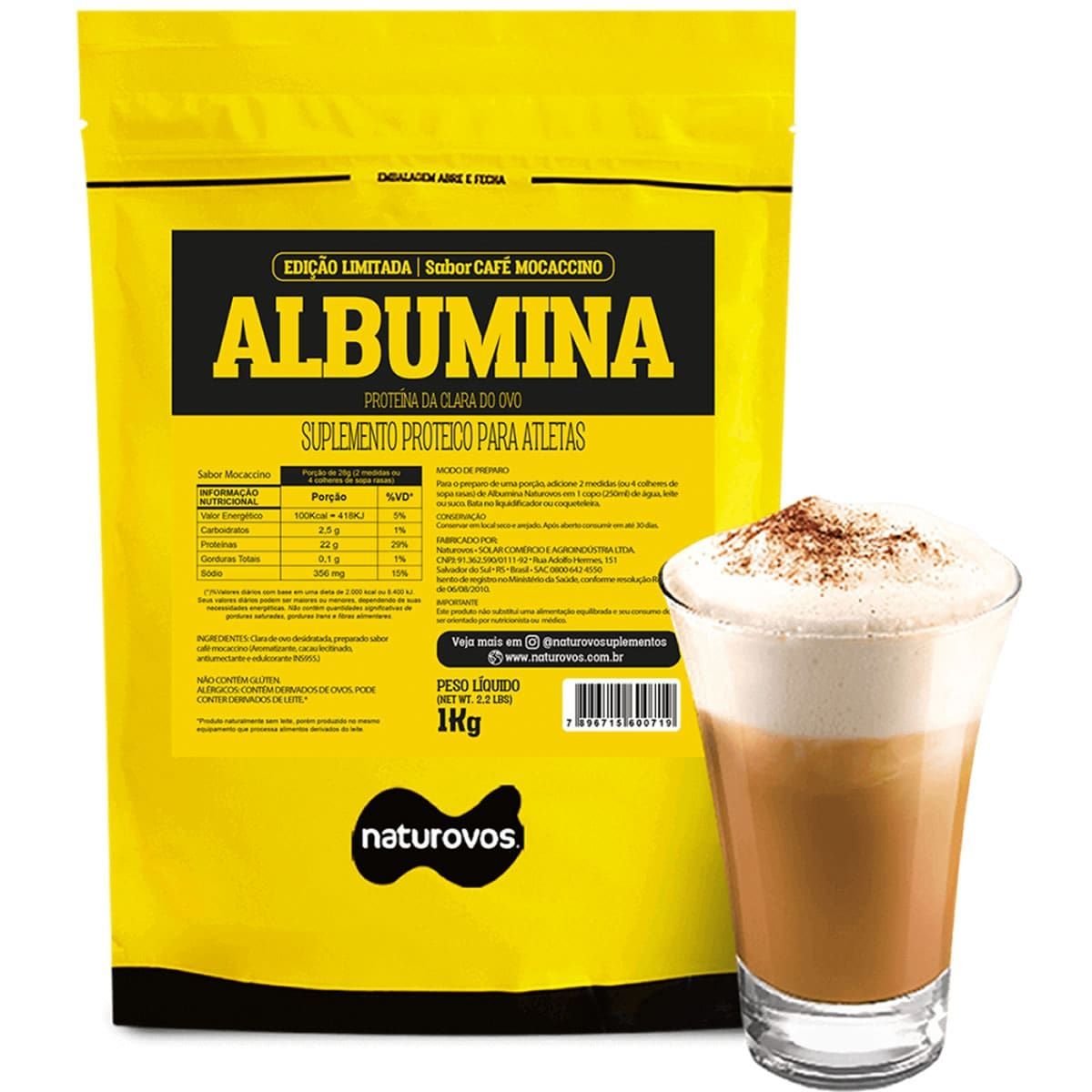 Albumina Refil - 1000g Caf� Mocaccino - Naturovos*** AVARIA EMBALAGEM *** Data Venc. 30/06/24