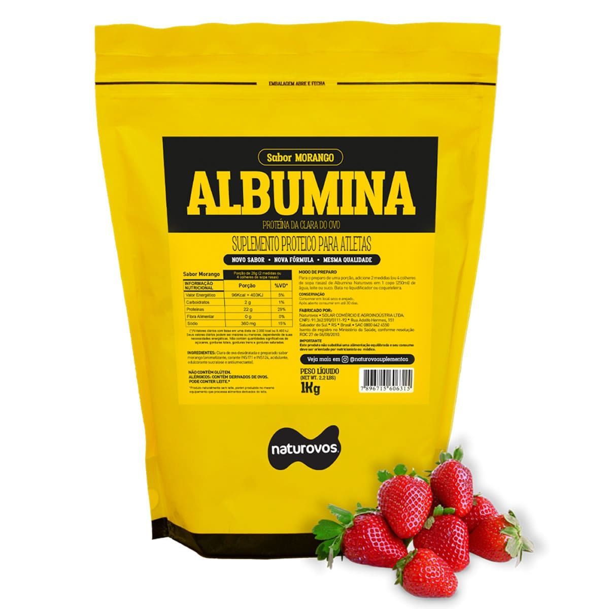 Albumina Refil - 1000g Morango - Naturovos*** Data Venc. 30/10/2025 *** Pequena avaria na embalagem***