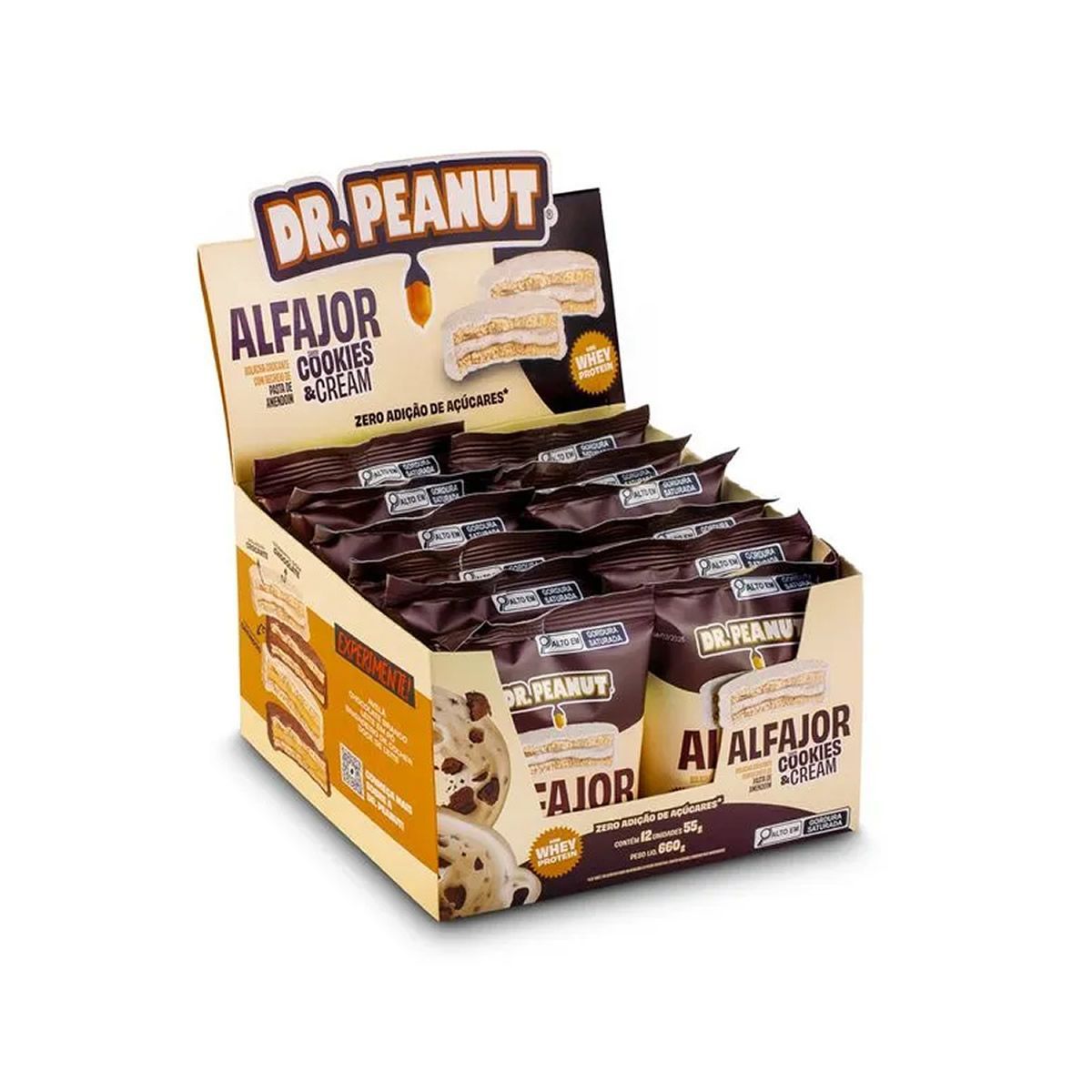 Alfajor com Pasta de Amendoim - 12 Unidades 55g Cookies & Cream - Dr. Peanut*** Data Venc. 21/11/2025