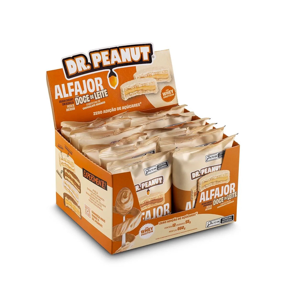 Alfajor com Pasta de Amendoim - 12 Unidades de 55g Doce de Leite Com Cobertura Branca - Dr. Peanut