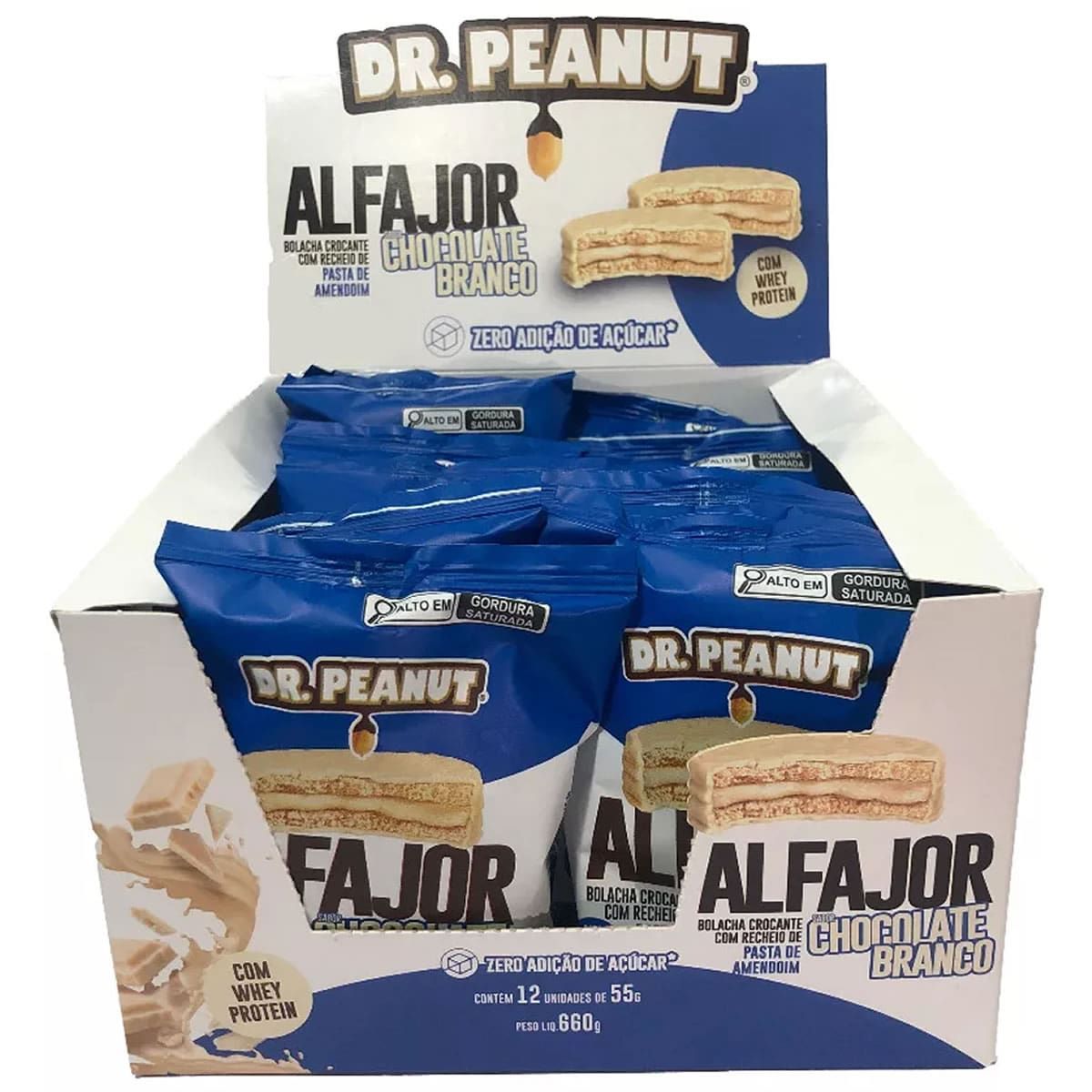 Alfajor com Pasta de Amendoim - 12 Unidades 55g Chocolate Branco - Dr. Peanut*** Data Venc. 05/08/2024