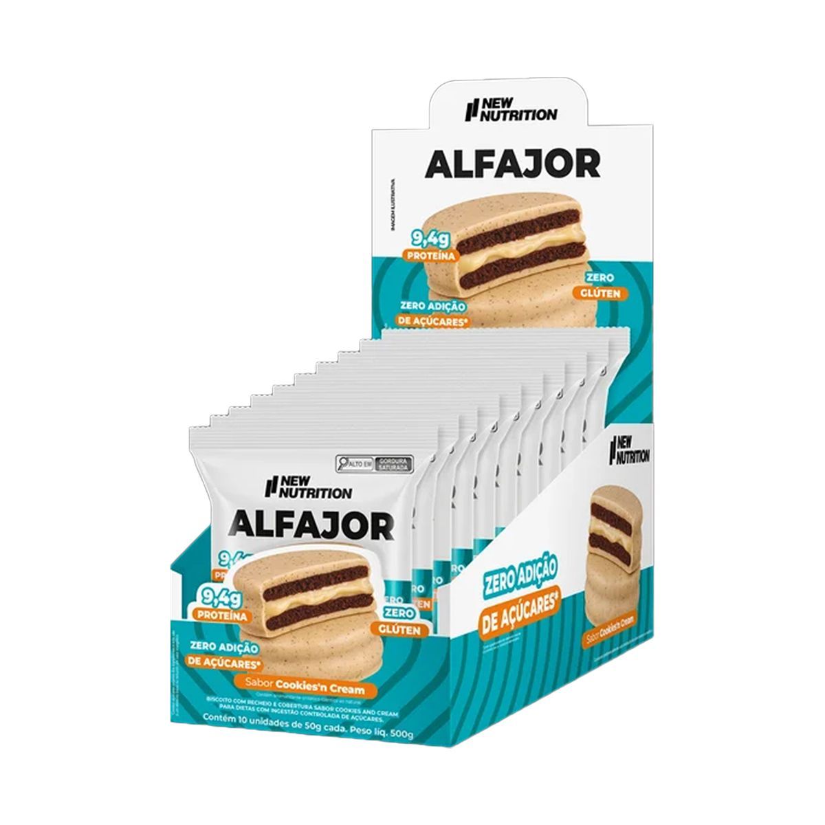 Alfajor Proteico - 10 Unidades 50g Cookies�N Cream - NewNutrition