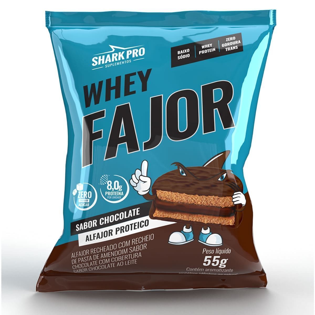 Alfajor WheyFajor - 1 Unidade 55g Chocolate - Shark Pro*** Data Venc. 14/09/2024