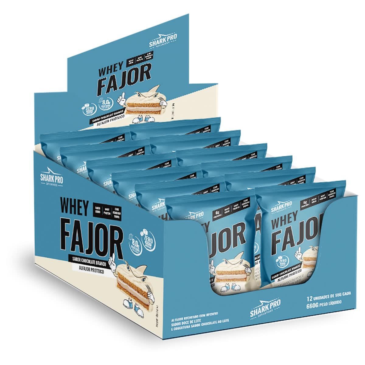 Alfajor WheyFajor - 12 Unidades 55g Chocolate Branco - Shark Pro*** Data Venc. 23/04/2025