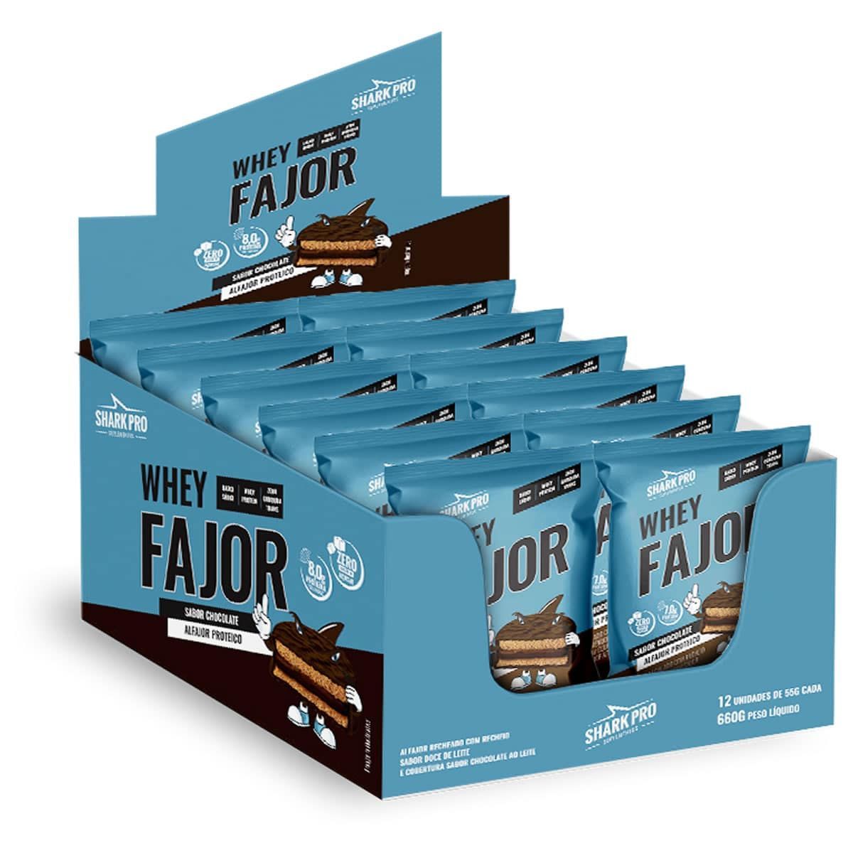 Alfajor WheyFajor - 12 Unidades 55g Chocolate - Shark Pro*** Data Venc. 14/09/2024