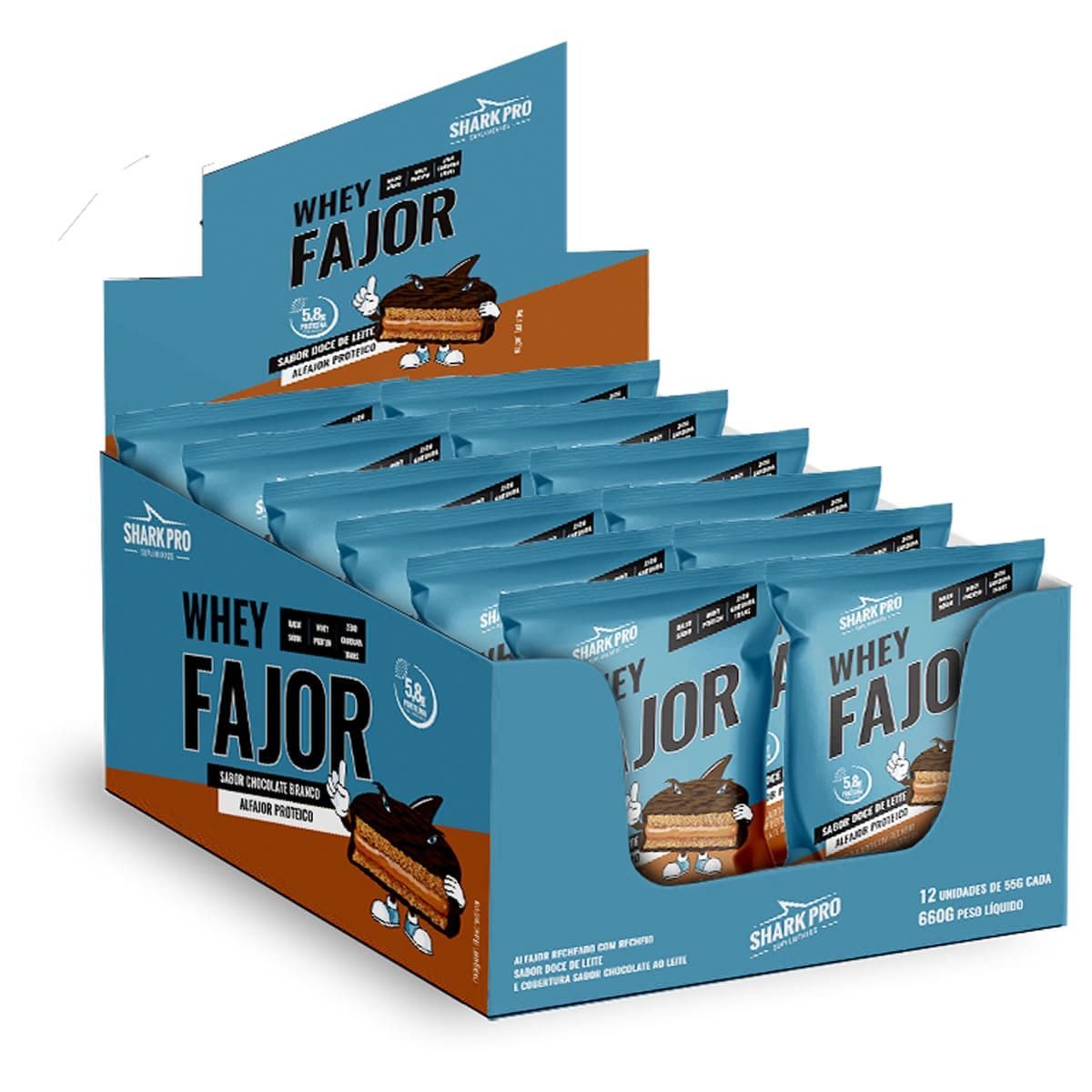 Alfajor WheyFajor - 12 Unidades 55g Doce de Leite - Shark Pro*** Data Venc. 28/02/2025