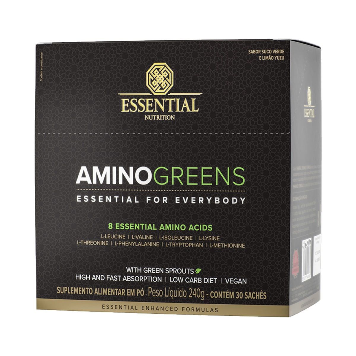 Amino Greens Vegan - 30 Sach�s 8g Suco Verde e Lim�o Yuzu - Essential Nutrition