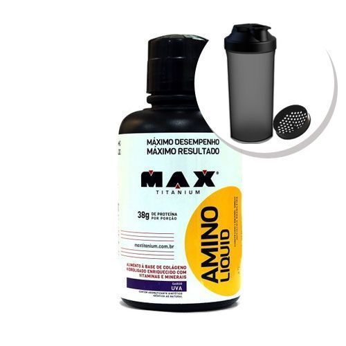 Amino Liquid 500 ml Sabor Uva + Coqueteleira 600ml Preta - Max Titanium