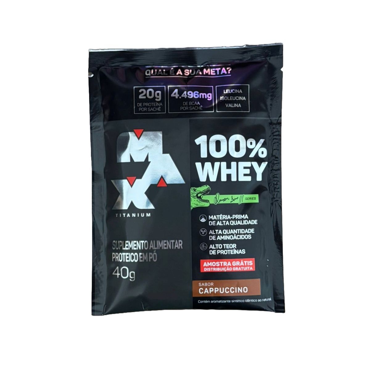 Amostra Gr�tis 100% Whey Dino - 40g Cappuccino - Max Ttitanium