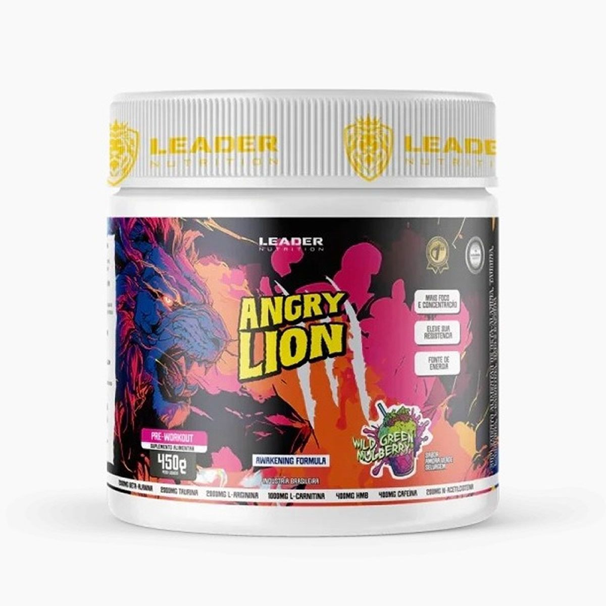 Angry Lion Pr� Workout - 450g Amora Verde Selvagem - Leader Nutrition